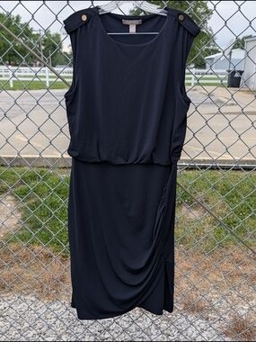 Vintage Banana Republic Navy Sleeveless Midi Dress with Shoulder Tabs
